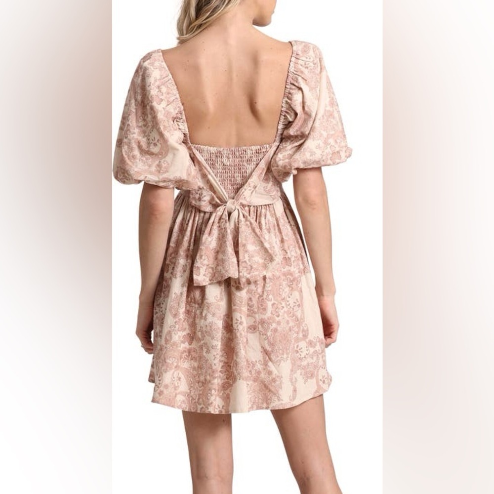 Avec Les Filles Women's Print Puff Sleeve Linen Blend Minidress - Picture 2 of 9